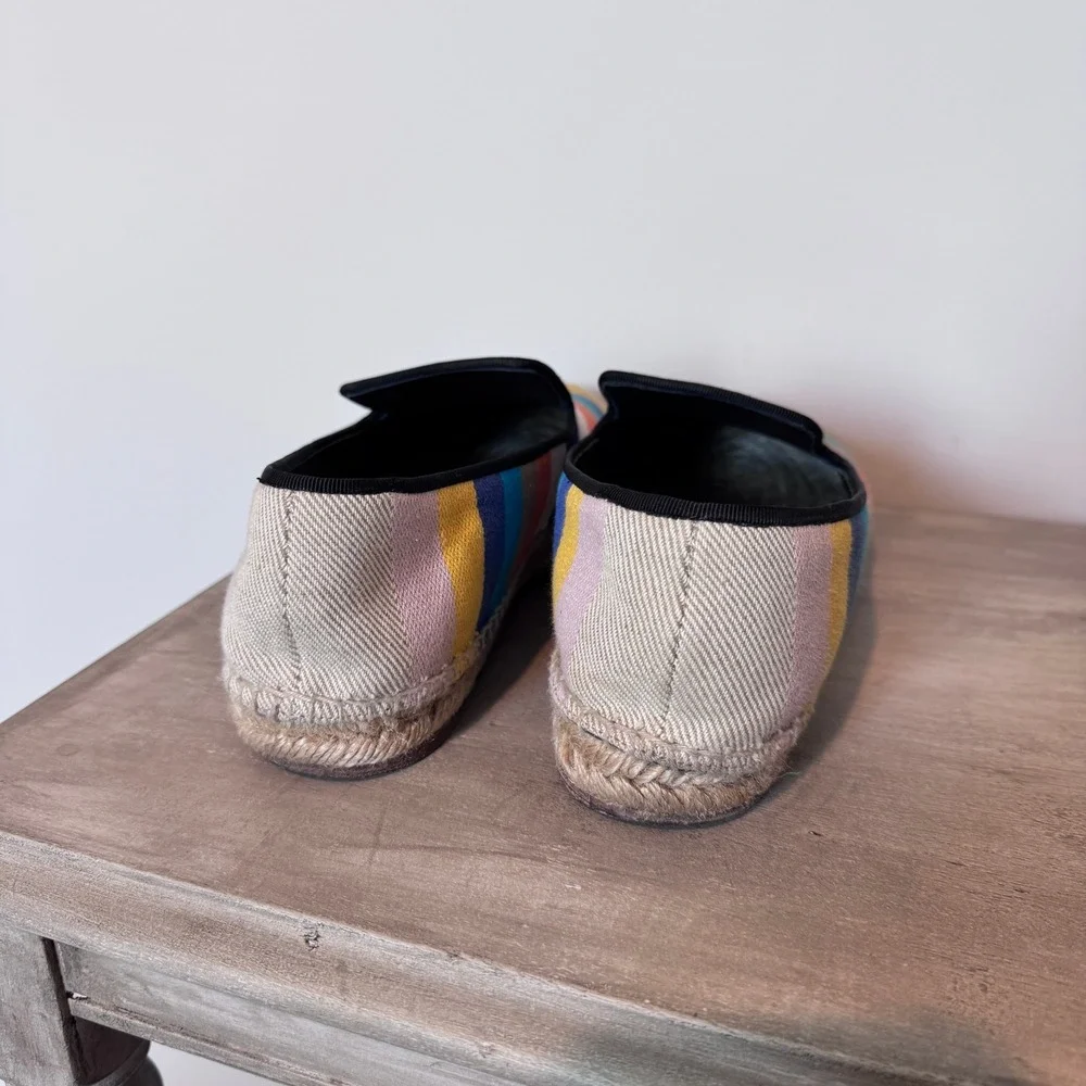 Celine Paris Striped Canvas Espadrille Loafers Multi Color Flats 40